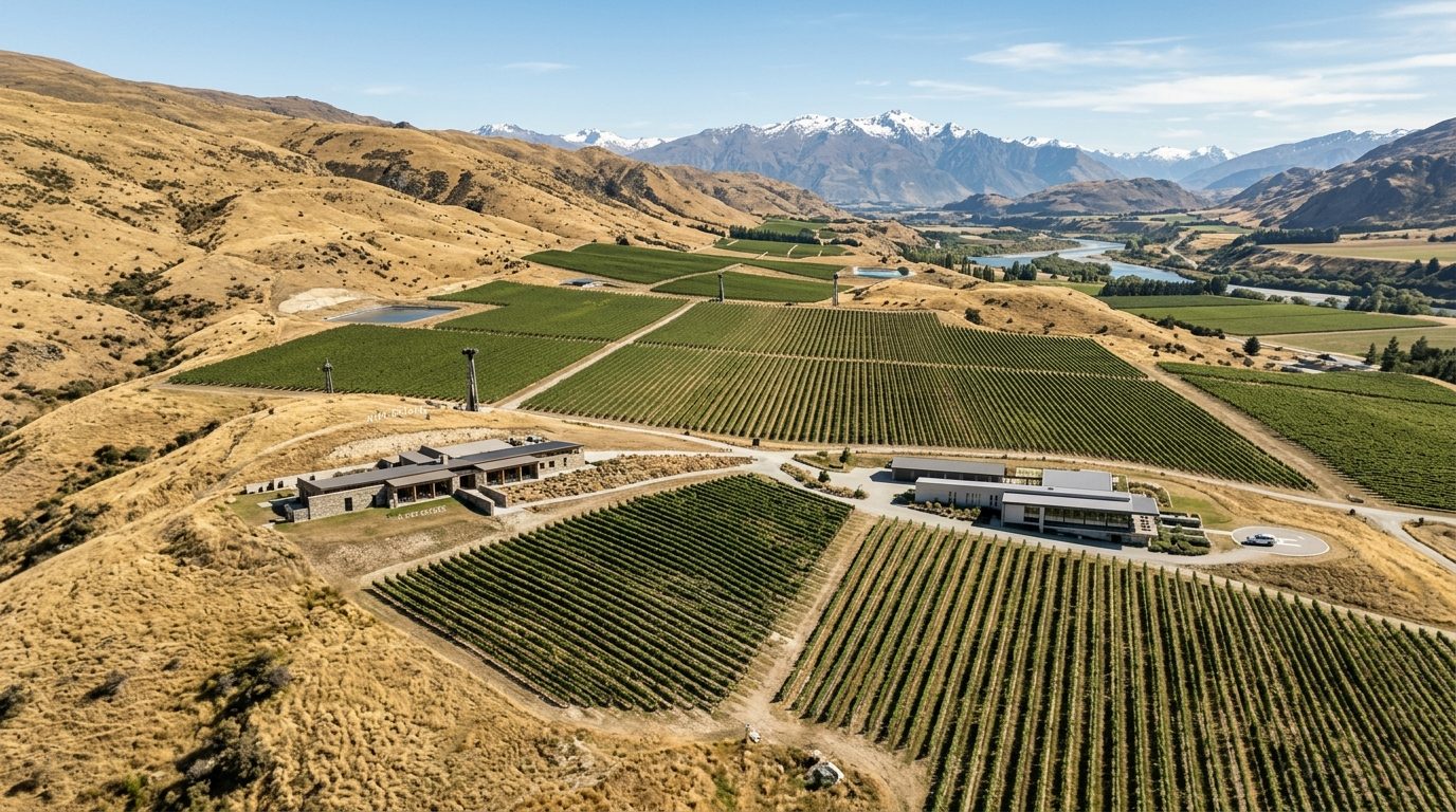 Central Otago vineyards with golden hills